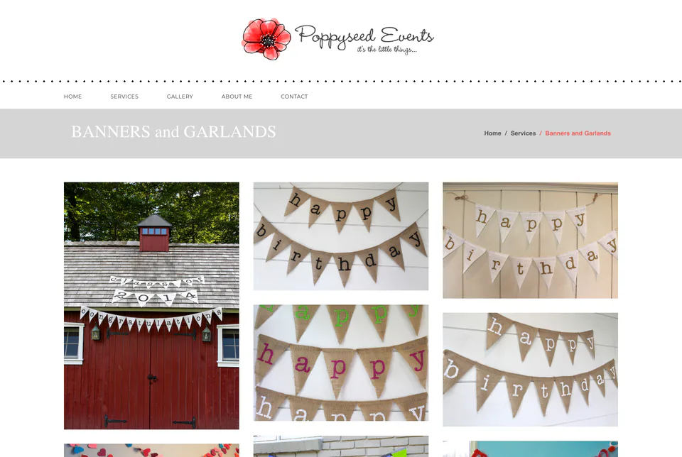Poppyseed Events: Banners and Garlands website screenshot