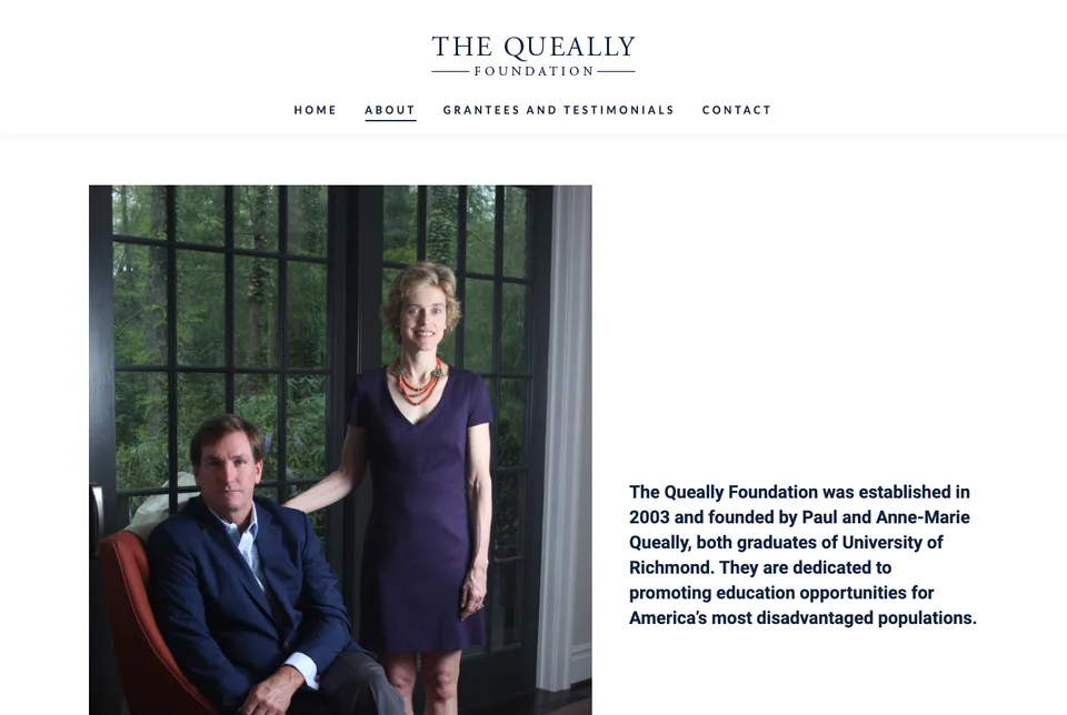 The Queally Foundation: About website screenshot
