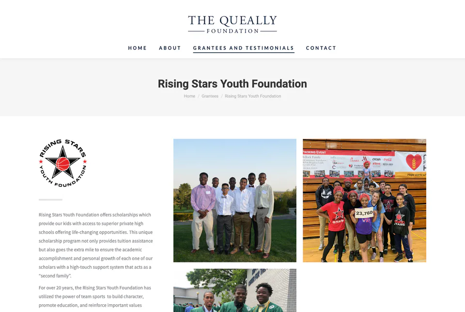 The Queally Foundation: Rising Stars Youth Foundation website screenshot