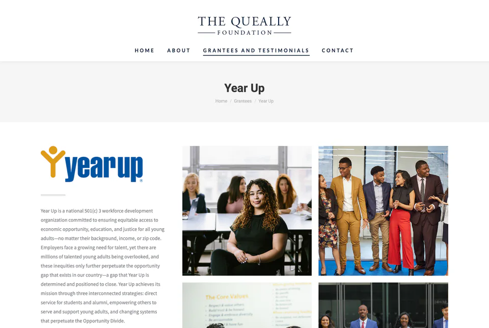 The Queally Foundation: Year Up website screenshot