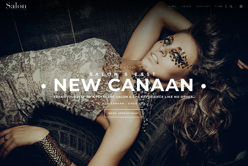 Salon 5 East website homepage designed by AK Design House