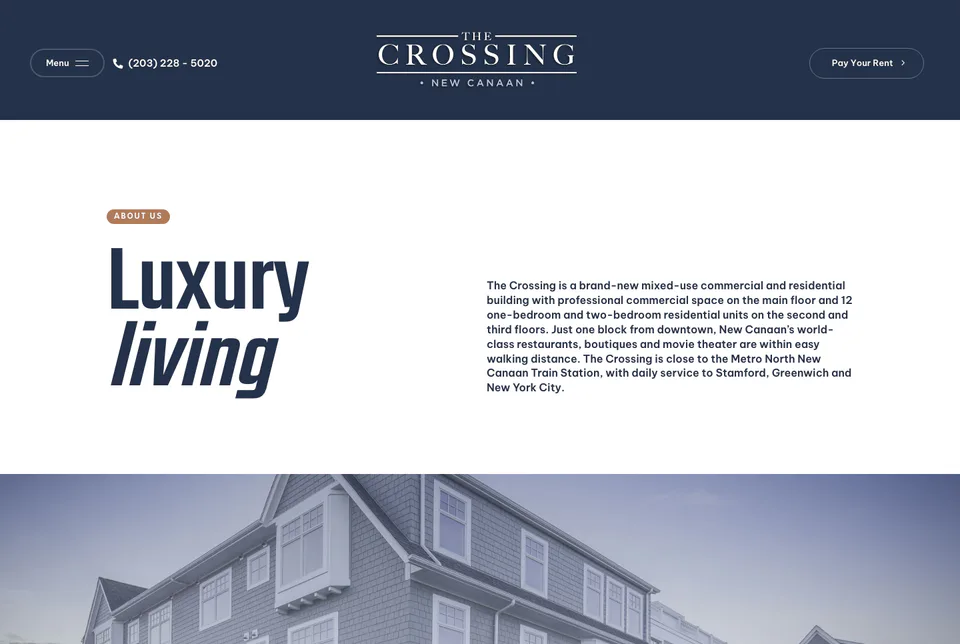 The Crossing New Canaan: Luxury Living website screenshot