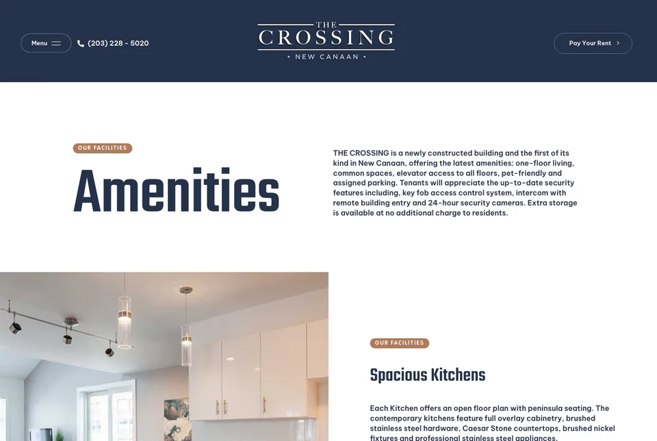 The Crossing New Canaan: Amenities website screenshot