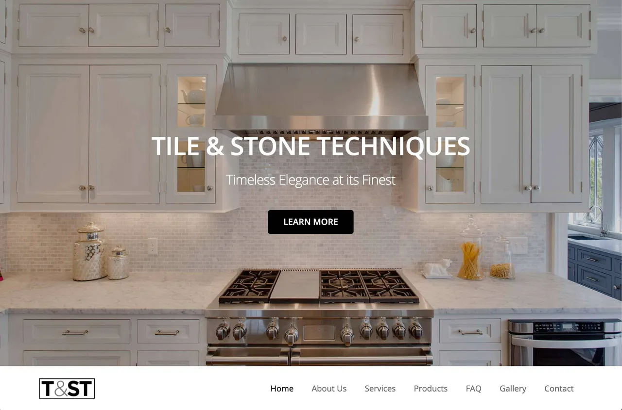 Tile & Stone Techniques website homepage designed by AK Design House