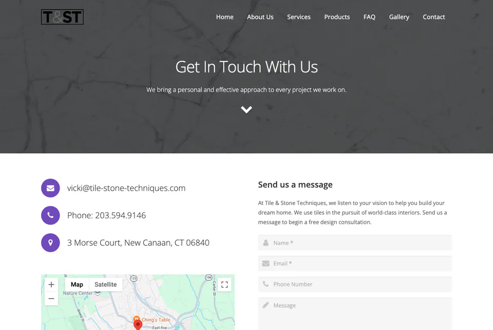 Tile & Stone Techniques: Contact website screenshot