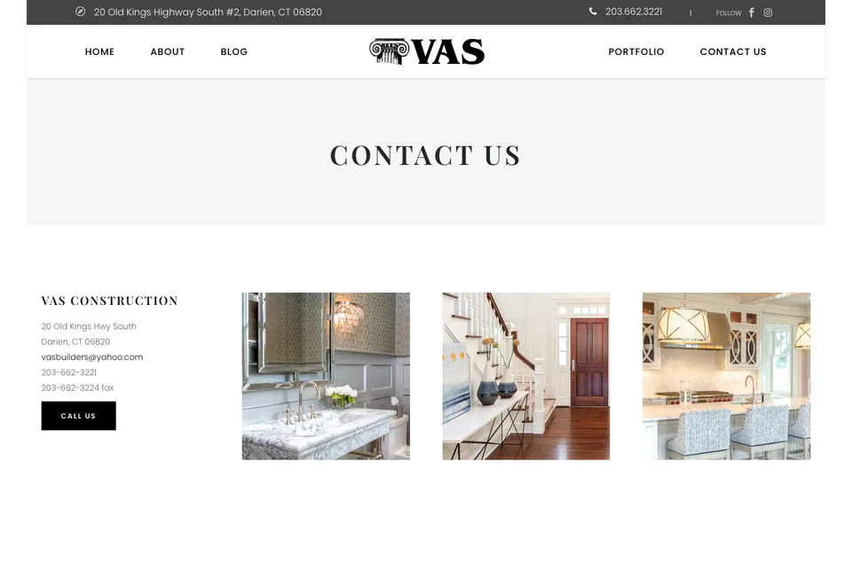 VAS Construction: Get in Touch website screenshot