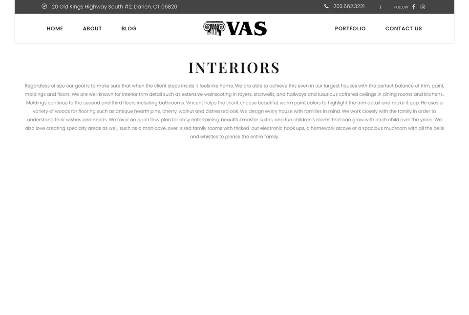 VAS Construction: Interiors website screenshot