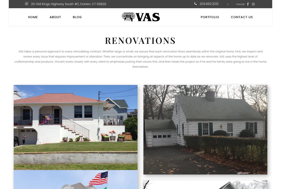 VAS Construction: Renovations website screenshot