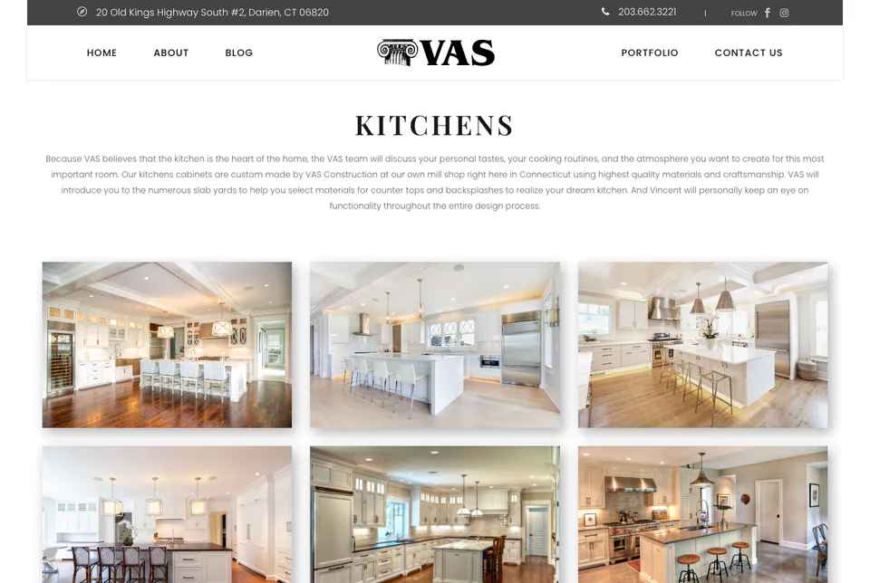 VAS Construction: Kitchens website screenshot