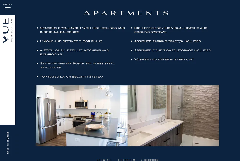 The Vue New Canaan: Apartments website screenshot
