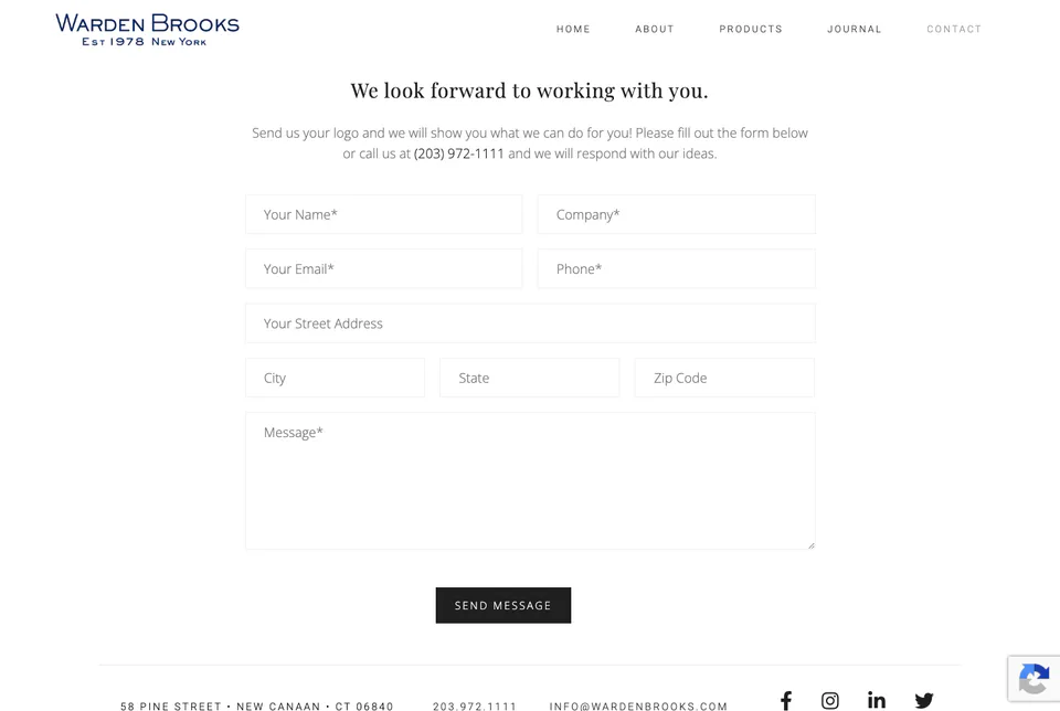 Warden Brooks: Contact website screenshot
