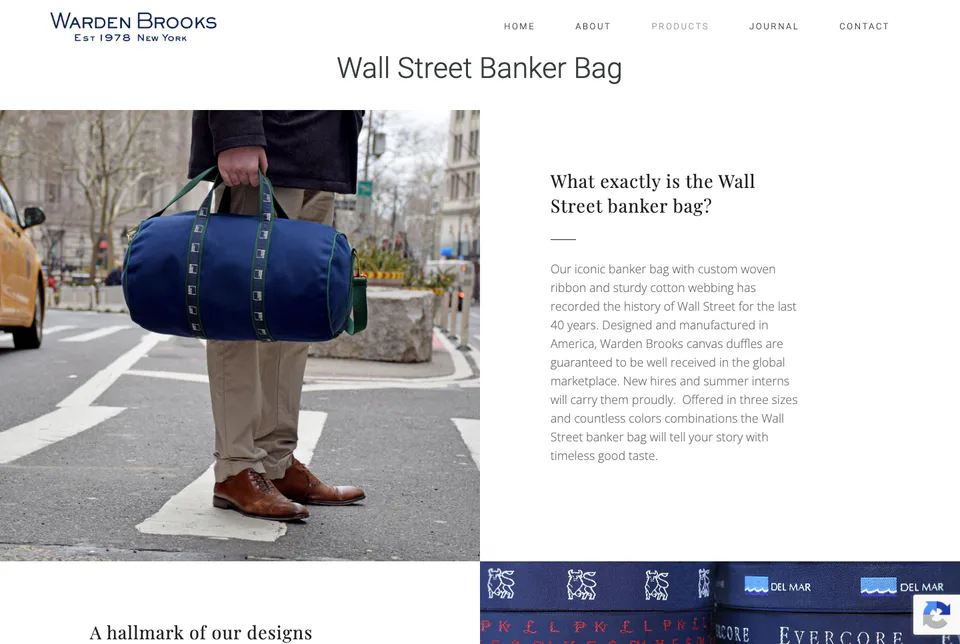 Warden Brooks: Wall Street Banker Bags website screenshot