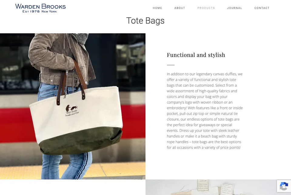 Warden Brooks: Tote Bags website screenshot